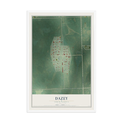 Map of Dazey, North Dakota, 12 x 18 inch print in a white wood frame