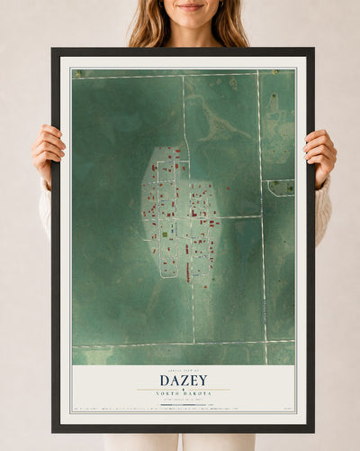 Map of Dazey, North Dakota, 24 x 36 inch print in a black wood frame