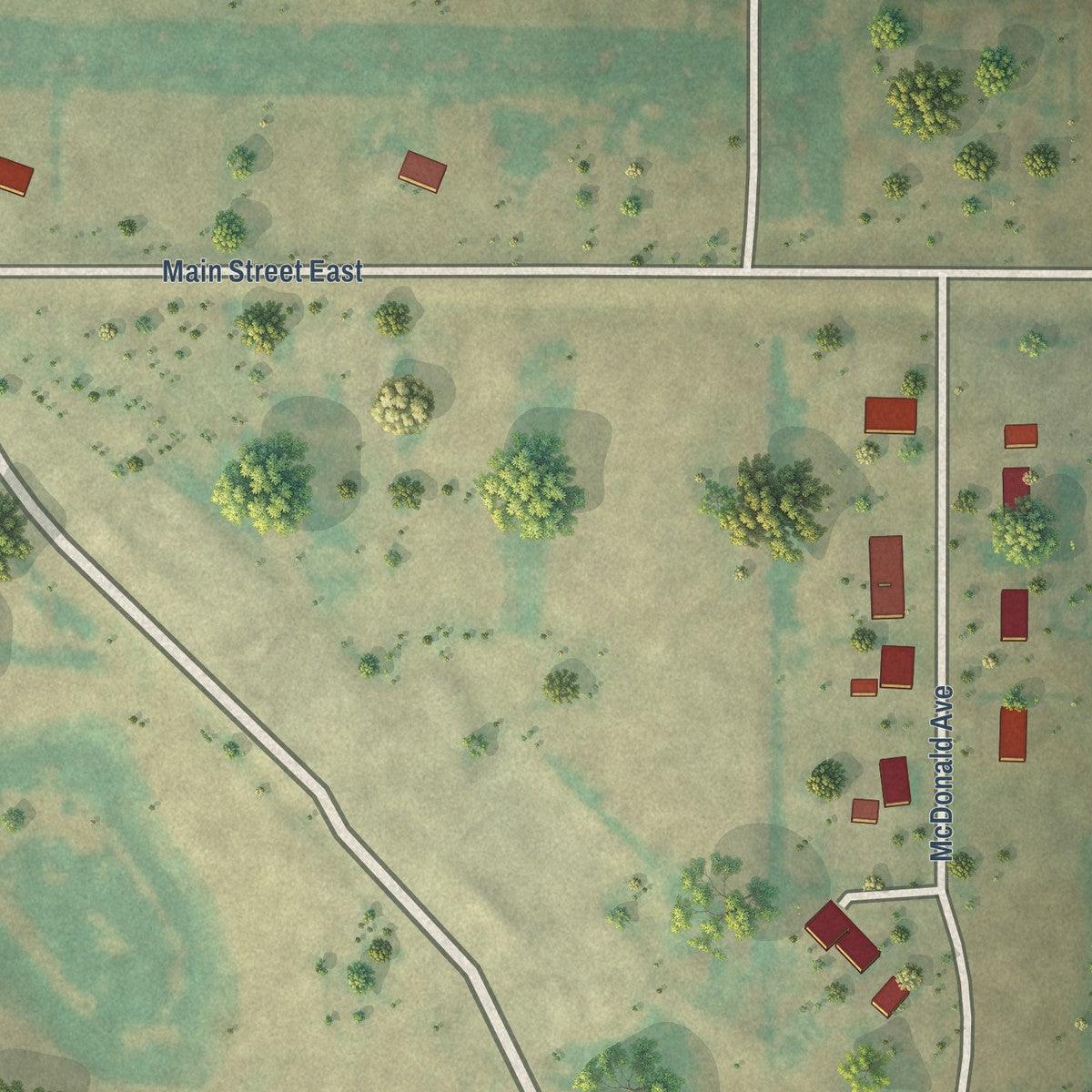 Second close-up of the map of Deering, North Dakota print showing more streets and buildings