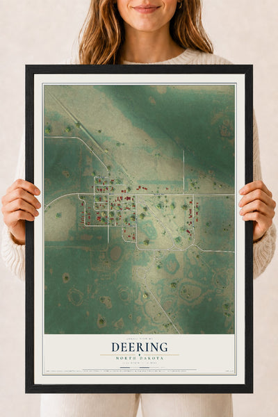 Map of Deering, North Dakota, 18 x 24 inch print in a black wood frame