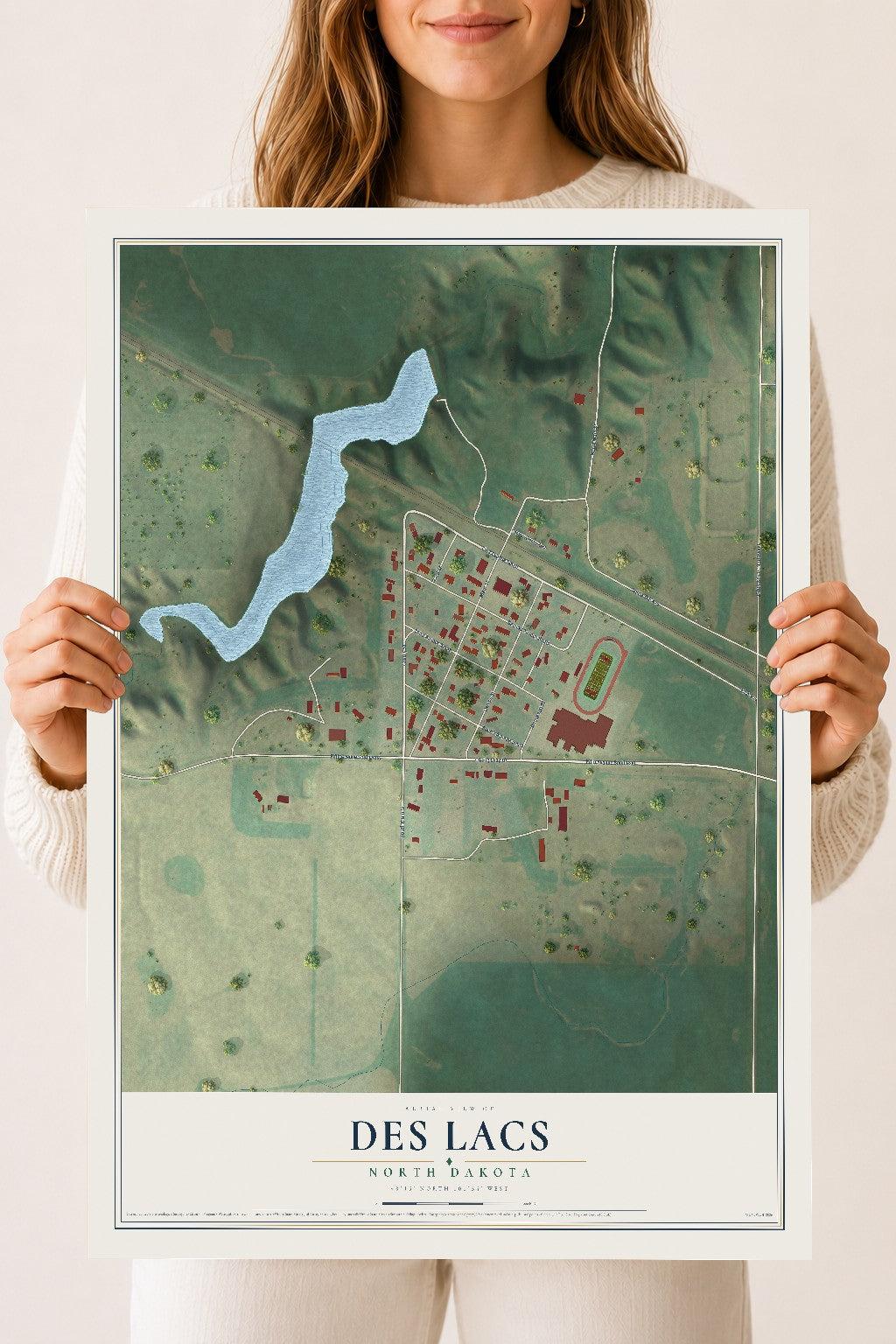Map of Des Lacs, North Dakota, 18 x 24 inch unframed archival matte print