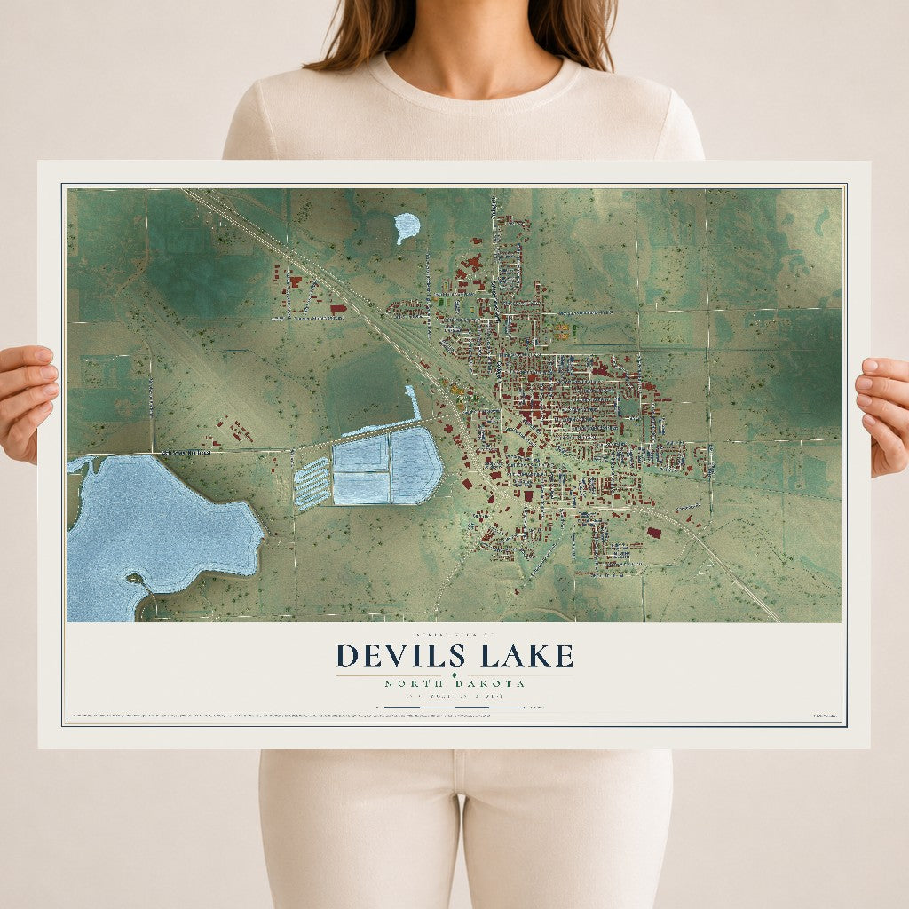 Map of Devils Lake, North Dakota, 18 x 24 inch unframed archival matte print