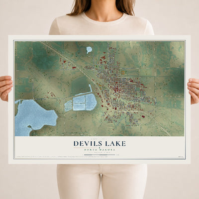 Map of Devils Lake, North Dakota, 18 x 24 inch unframed archival matte print