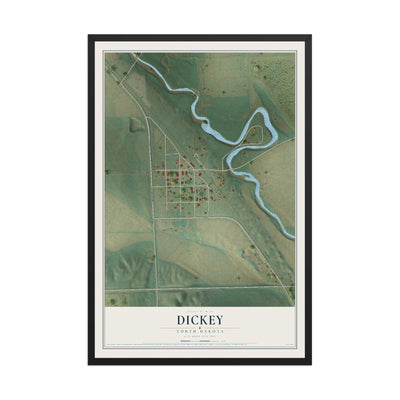 Map of Dickey, North Dakota, 12 x 18 inch print in a black wood frame