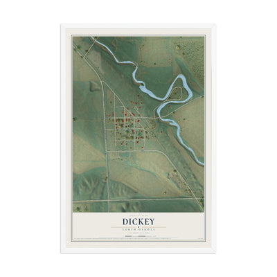 Map of Dickey, North Dakota, 12 x 18 inch print in a white wood frame