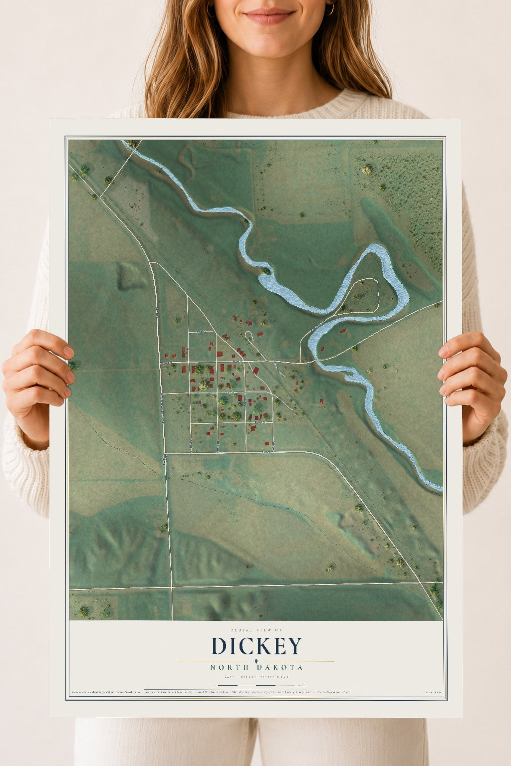 Map of Dickey, North Dakota, 18 x 24 inch unframed archival matte print