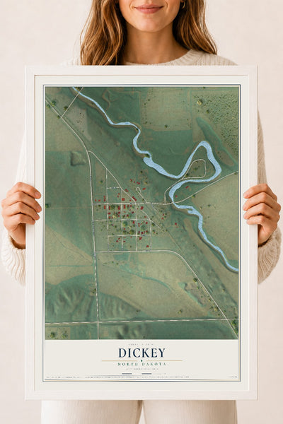 Map of Dickey, North Dakota, 18 x 24 inch print in a white wood frame