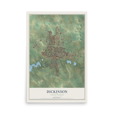 Map of Dickinson, North Dakota, 12 x 18 inch unframed archival matte print
