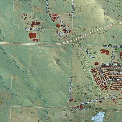 Second close-up of the map of Dickinson, North Dakota print showing more streets and buildings