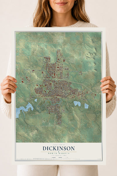 Map of Dickinson, North Dakota, 18 x 24 inch unframed archival matte print