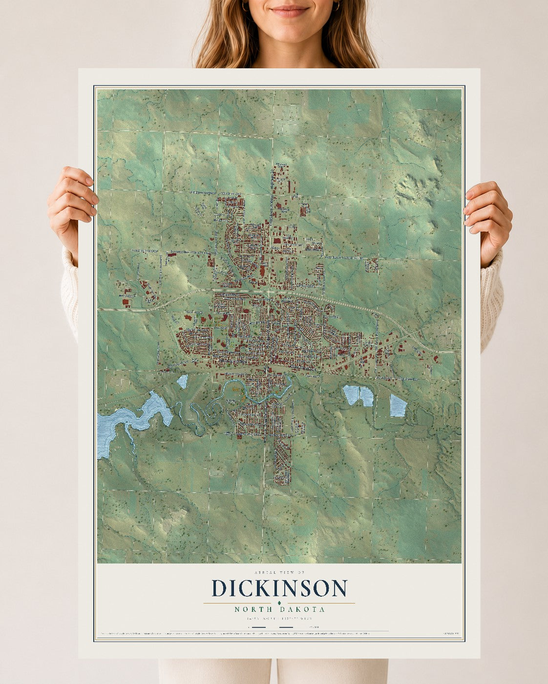 Map of Dickinson, North Dakota, 24 x 36 inch unframed archival matte print