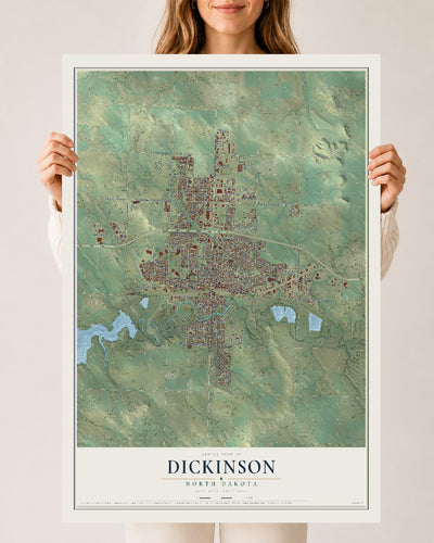 Map of Dickinson, North Dakota, 24 x 36 inch unframed archival matte print