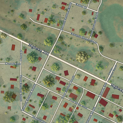 Close-up of the map of Dodge, North Dakota print showing street and building detail
