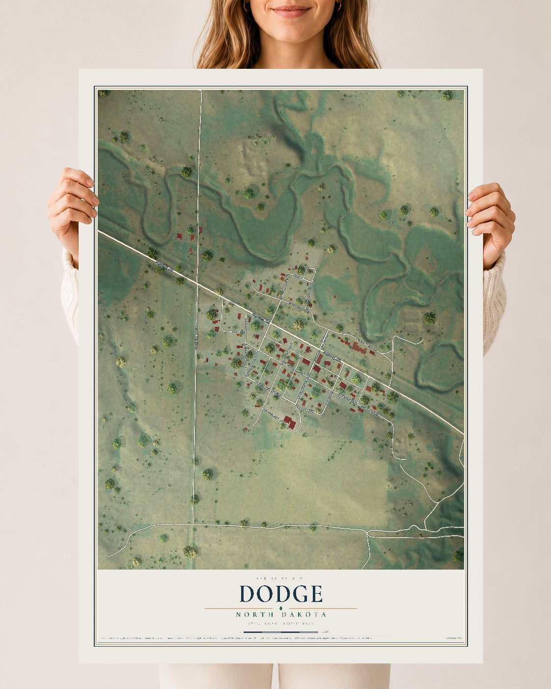 Map of Dodge, North Dakota, 24 x 36 inch unframed archival matte print