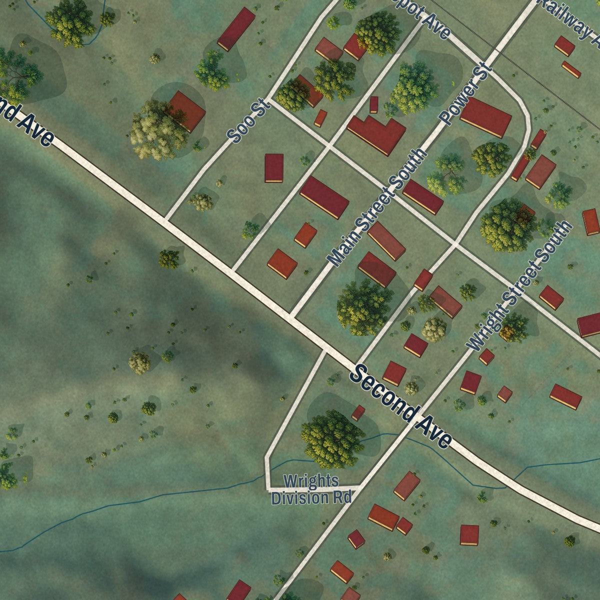 Close-up of the map of Donnybrook, North Dakota print showing street and building detail