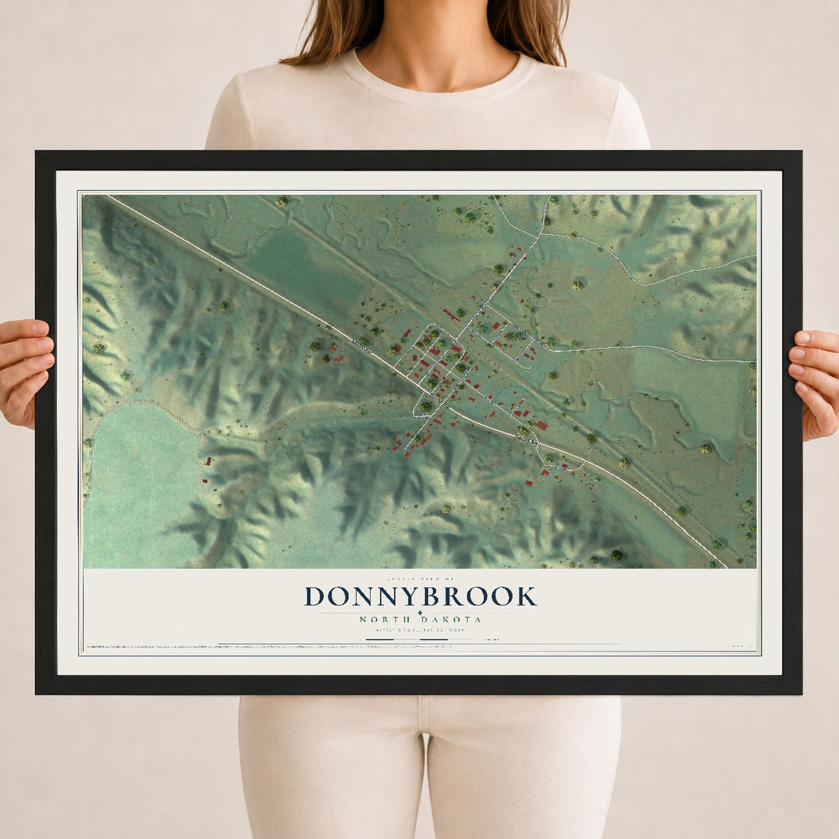 Map of Donnybrook, North Dakota, 18 x 24 inch print in a black wood frame