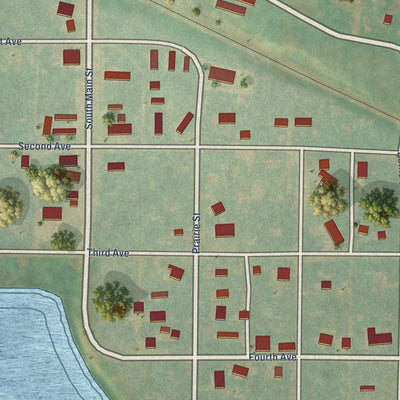 Close-up of the map of Douglas, North Dakota print showing street and building detail
