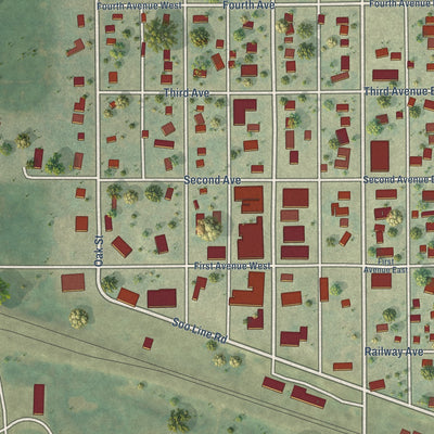 Close-up of the map of Drake, North Dakota print showing street and building detail