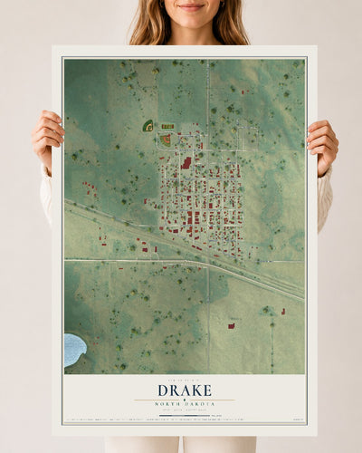 Map of Drake, North Dakota, 24 x 36 inch unframed archival matte print