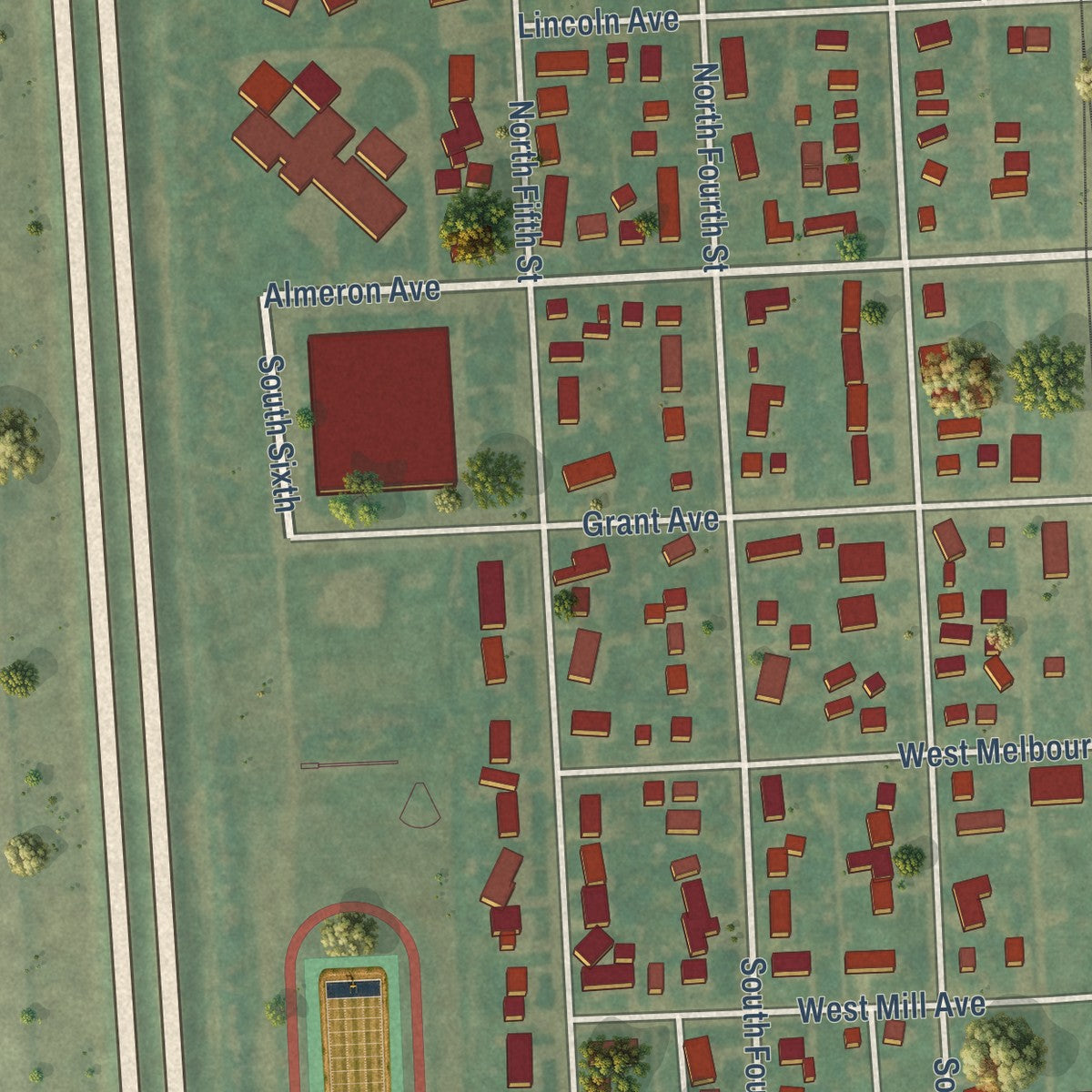 Close-up of the map of Drayton, North Dakota print showing street and building detail