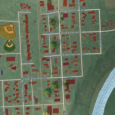 Second close-up of the map of Drayton, North Dakota print showing more streets and buildings
