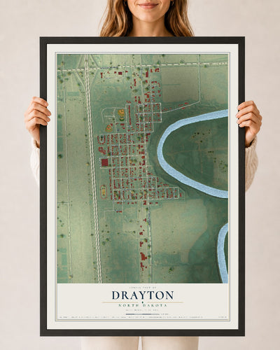Map of Drayton, North Dakota, 24 x 36 inch print in a black wood frame
