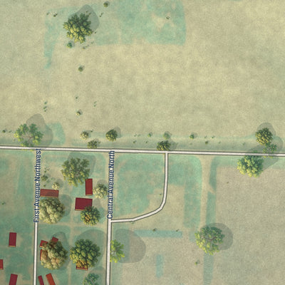 Second close-up of the map of Dunn Center, North Dakota print showing more streets and buildings