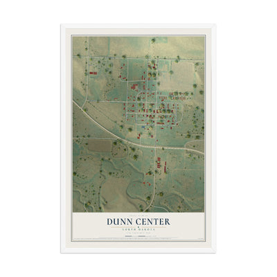 Map of Dunn Center, North Dakota, 12 x 18 inch print in a white wood frame