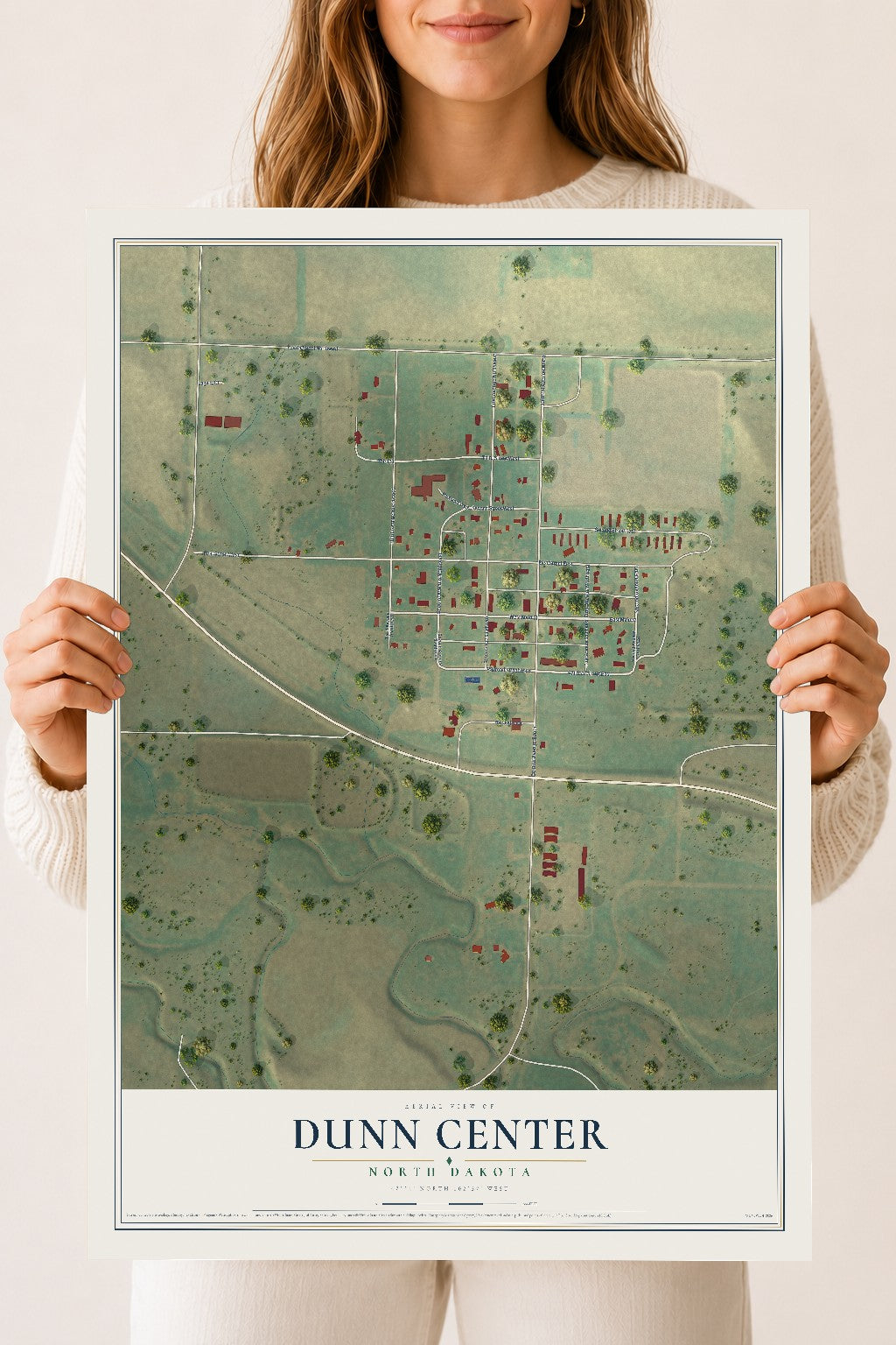 Map of Dunn Center, North Dakota, 18 x 24 inch unframed archival matte print