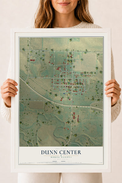 Map of Dunn Center, North Dakota, 18 x 24 inch print in a white wood frame