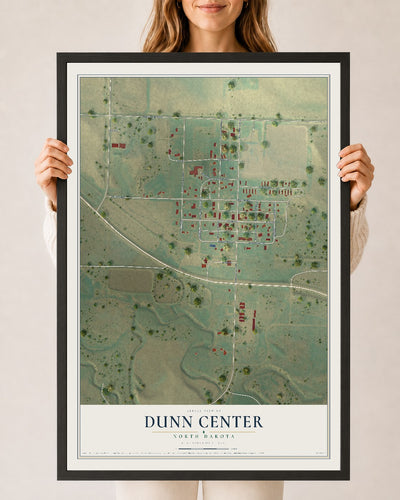 Map of Dunn Center, North Dakota, 24 x 36 inch print in a black wood frame