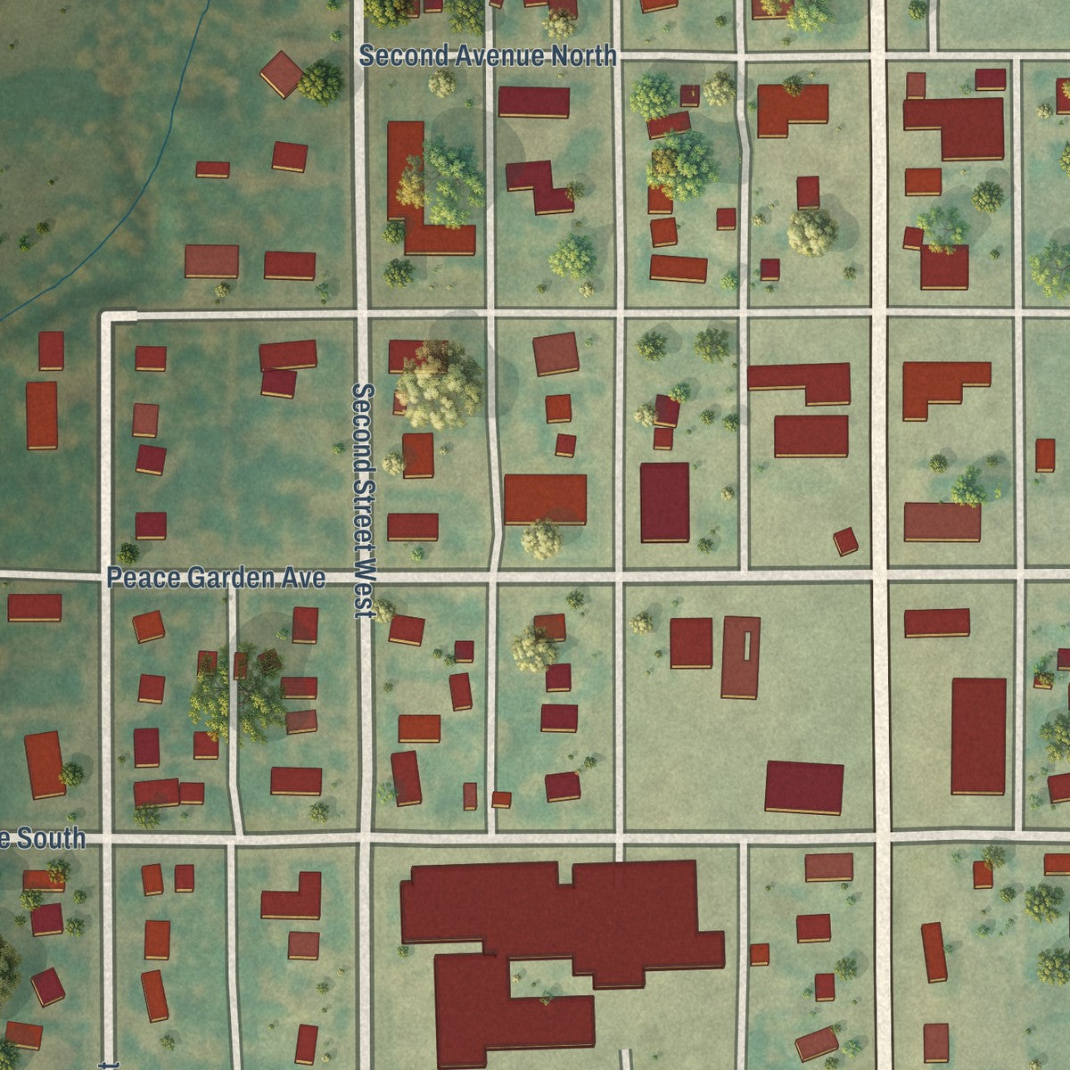 Close-up of the map of Dunseith, North Dakota print showing street and building detail