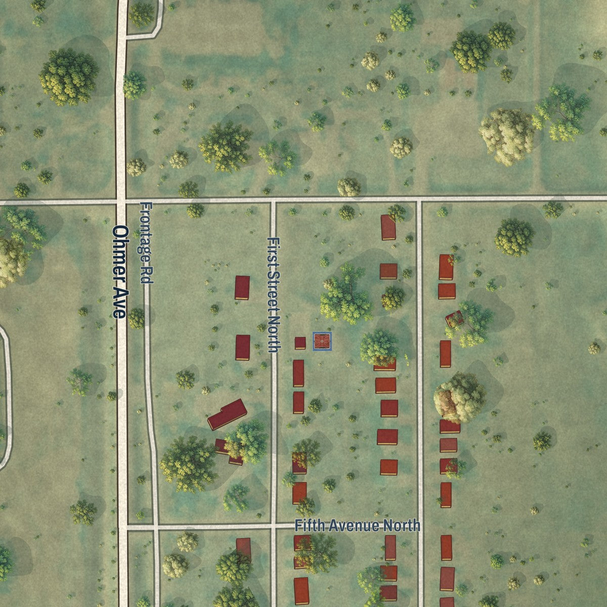 Second close-up of the map of Dunseith, North Dakota print showing more streets and buildings