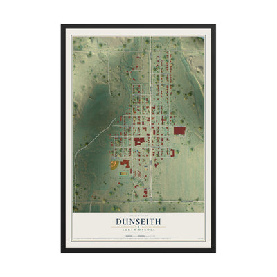 Map of Dunseith, North Dakota, 12 x 18 inch print in a black wood frame