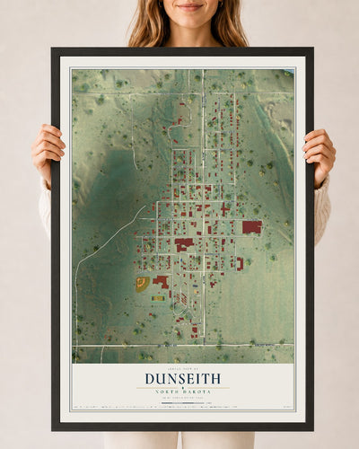Map of Dunseith, North Dakota, 24 x 36 inch print in a black wood frame