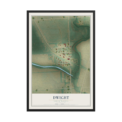 Map of Dwight, North Dakota, 12 x 18 inch print in a black wood frame
