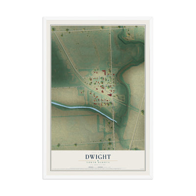 Map of Dwight, North Dakota, 12 x 18 inch print in a white wood frame