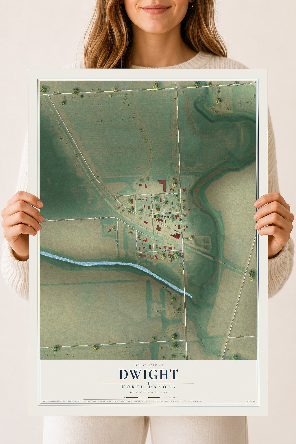 Map of Dwight, North Dakota, 18 x 24 inch unframed archival matte print