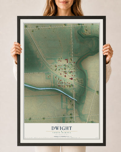 Map of Dwight, North Dakota, 24 x 36 inch print in a black wood frame