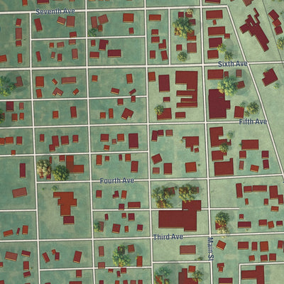 Close-up of the map of Edgeley, North Dakota print showing street and building detail