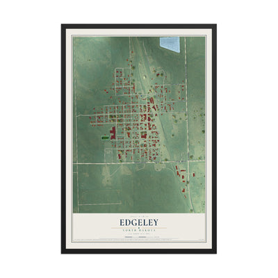 Map of Edgeley, North Dakota, 12 x 18 inch print in a black wood frame
