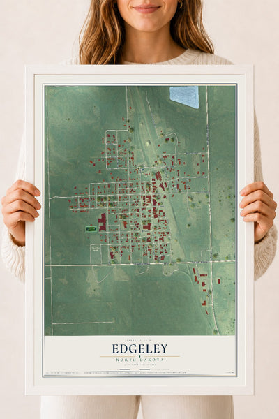Map of Edgeley, North Dakota, 18 x 24 inch print in a white wood frame