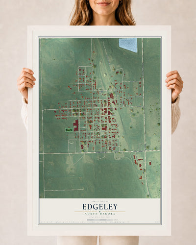 Map of Edgeley, North Dakota, 24 x 36 inch print in a white wood frame