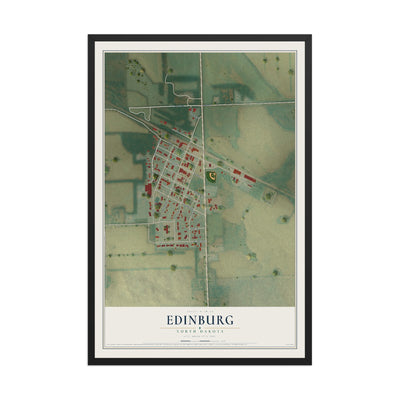 Map of Edinburg, North Dakota, 12 x 18 inch print in a black wood frame