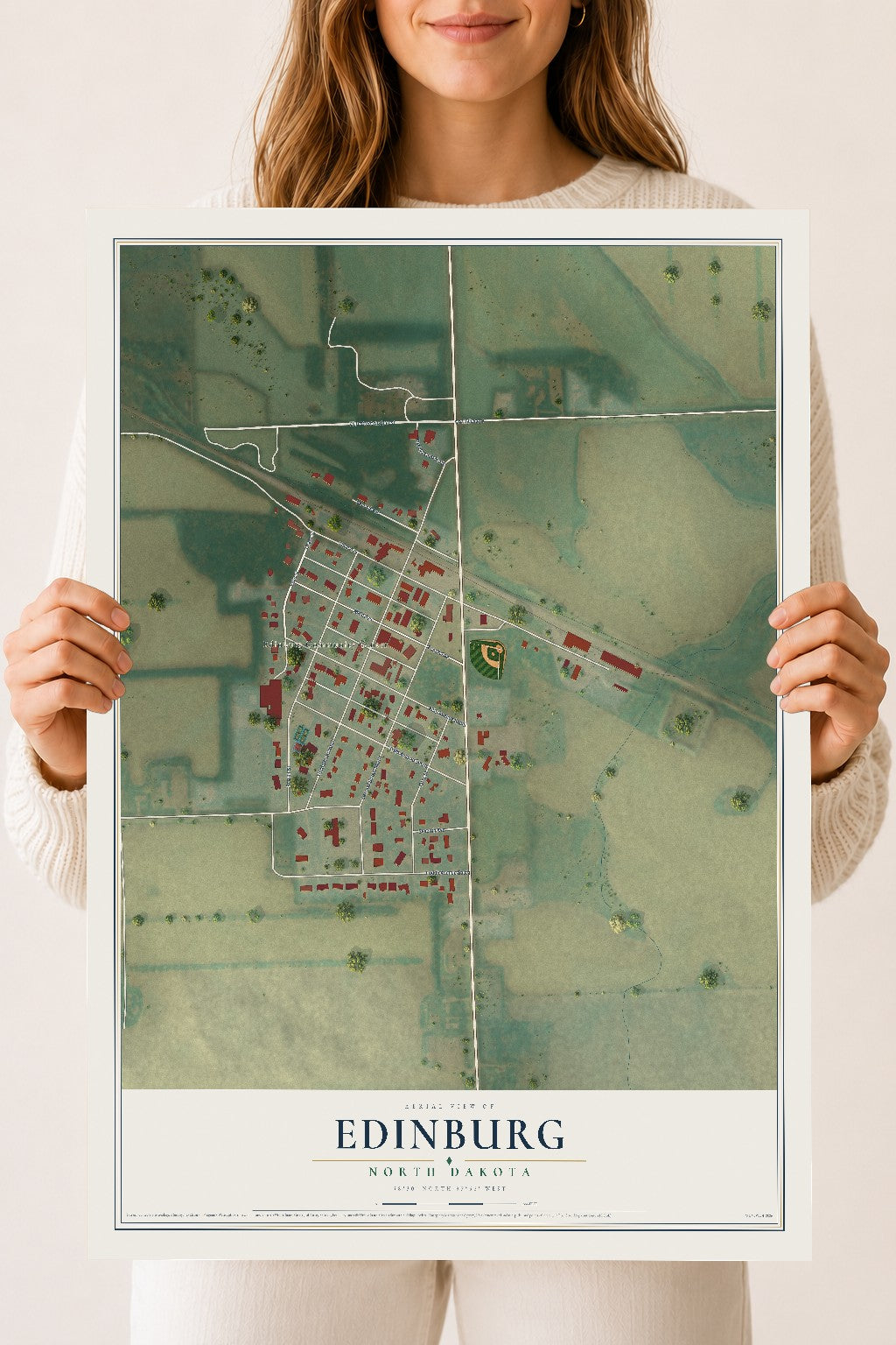 Map of Edinburg, North Dakota, 18 x 24 inch unframed archival matte print