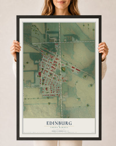Map of Edinburg, North Dakota, 24 x 36 inch print in a black wood frame