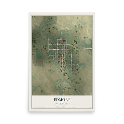 Map of Edmore, North Dakota, 12 x 18 inch unframed archival matte print