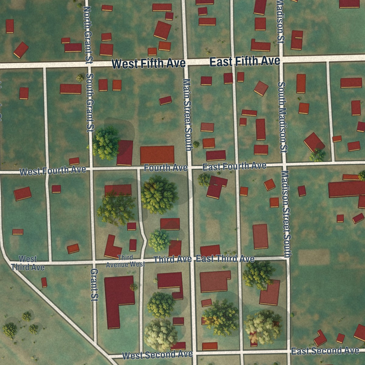 Close-up of the map of Edmore, North Dakota print showing street and building detail