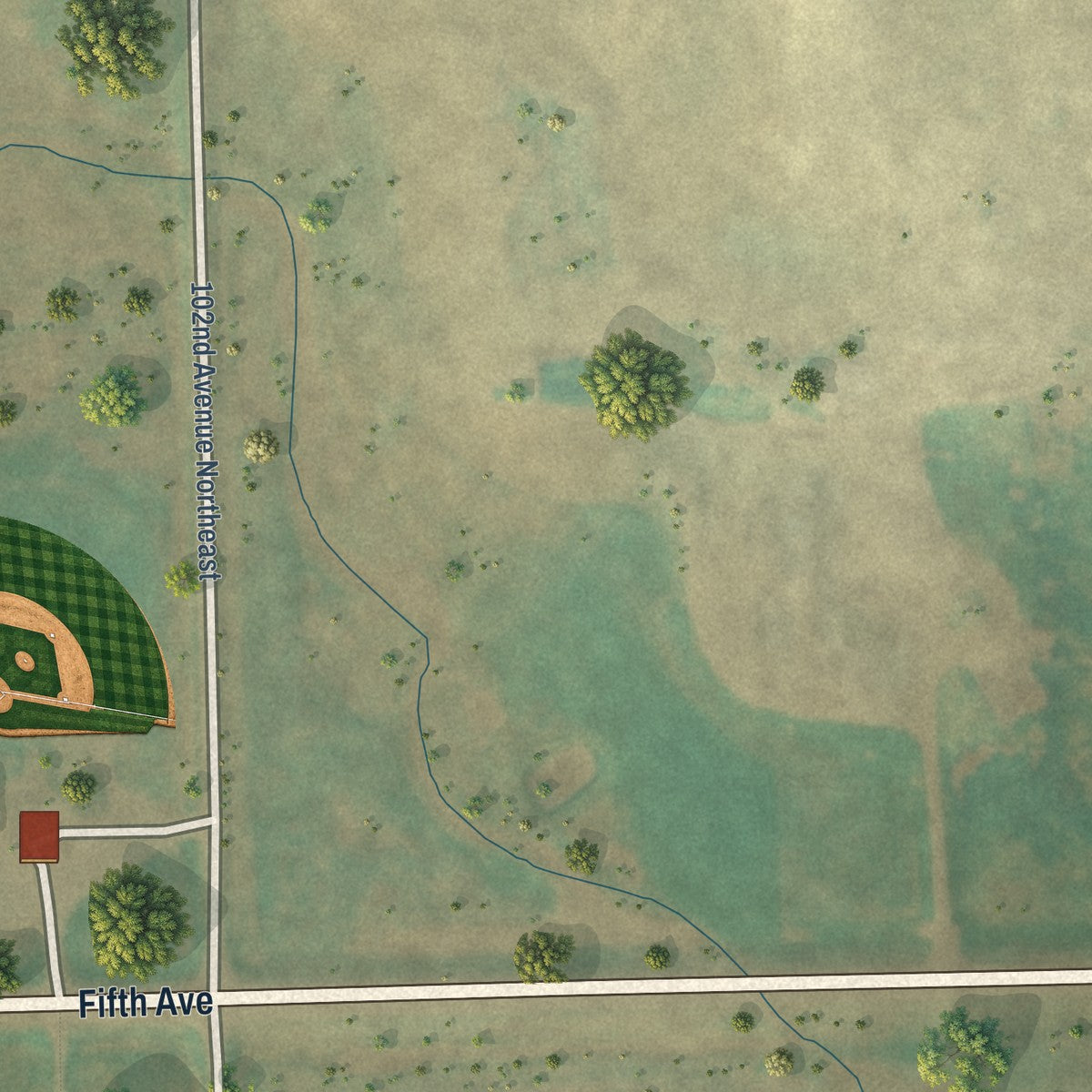 Second close-up of the map of Edmore, North Dakota print showing more streets and buildings
