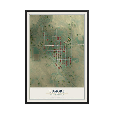 Map of Edmore, North Dakota, 12 x 18 inch print in a black wood frame